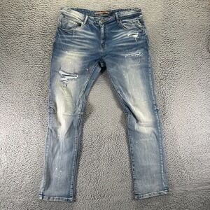 Kloud9 Jeans Mens 36x32 Blue Cotton Denim Straight Whiskered Distressed Stretch